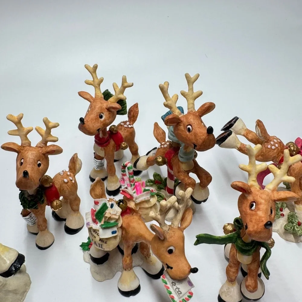 Vintage Enesco Sandi Zimnicki Reindeer Figurines Lot 1990s Christmas Decor